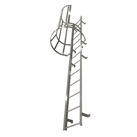 COTTERMAN 12 ft 3 in Fixed Ladder with Safety Cage, Steel, 13 Steps, Right Exit, Powder Coated Finish M13SC L9 C1