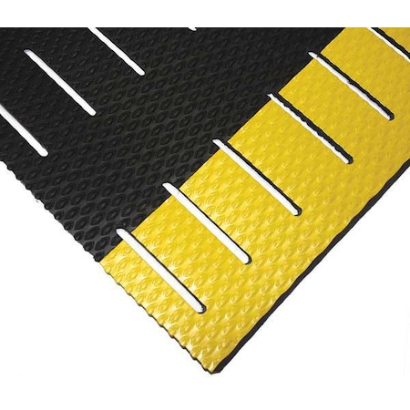 Wearwell Drainage Mat, Vinyl, Textured Drainage Slots, 3 Ft W x 5 Ft L, Black with Yellow Border 475