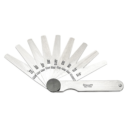 Starrett Thickness Gage, 0.0015- 0.015 In, 9 Leaves 172AT
