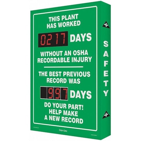 ACCUFORM Safety Record Signs, 29 x 20In, AL, ENG SCK120