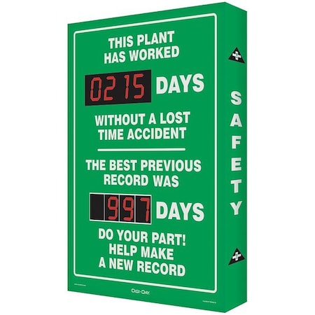 ACCUFORM Safety Record Signs, 29 x 20In, AL, ENG SCK119