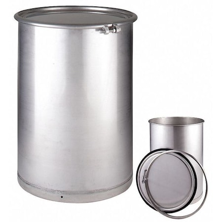 Zoro Select Open Head Transport Drum, 304 Stainless Steel, 55 gal, Unlined, Silver SLP5501