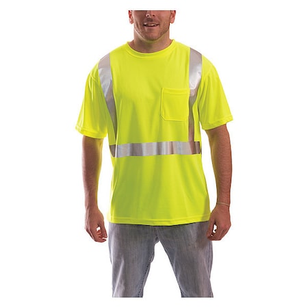 Tingley High Visibility T-Shirt, Polyester, 2 in Reflective Tape, ANSI Class 2, Type R, 1 Pocket, Lime, XL S75022
