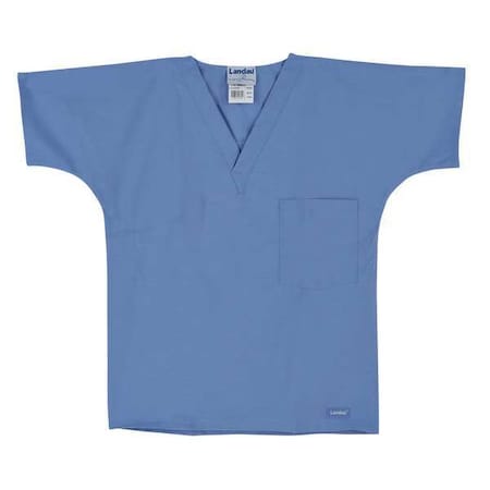 Landau Scrub Shirt, Cotton/Polyester, Short Sleeve, 2 Pockets, V-Neck, Blue, Size XS 7502BCPXS