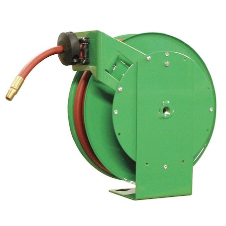 Speedaire Spring Return Hose Reel, 3/8 in Hose Diameter, 50 ft Length, 300 psi Max. Pressure, Brass, Green 4UKX5