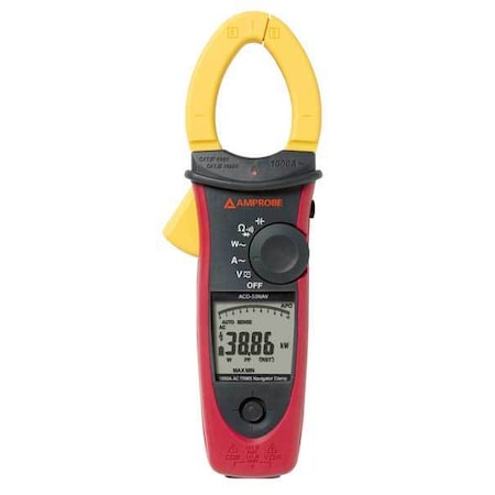 Amprobe Clamp-On Power Meter, LCD, 1000kW, 1000 A, Cat IV 600V, Cat III 1000V Safety Rating ACD-53NAV