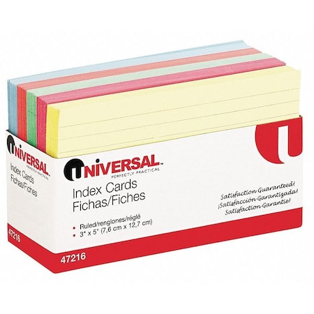 Universal Index Cards, Ruled, 3" x 5", PK100 UNV47216