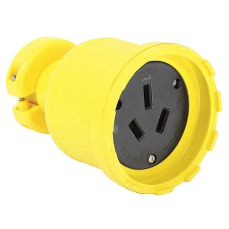 Zoro Select Straight Blade Connector, 10-50R, 50 A, 125/250V AC, 3 Pole, 3 Wire, Screw Terminals, Yellow C1050DF