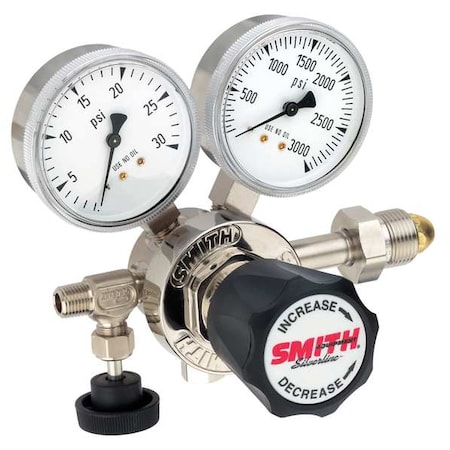 Smith Equipment High Purity Gas Regulator, Hydrogen, Methane, Single Stage, 0.825"-14 Inlet, 1/4 in Outlet, 15 psi 110-2006