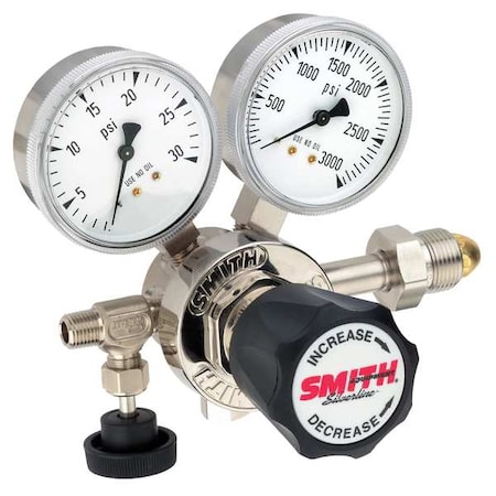 Smith Equipment High Purity Gas Regulator, Argon, Helium, Nitrogen, Single Stage, 0.965"-14 Inlet, 1/4 in Outlet 113-2009
