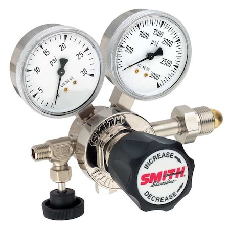 Smith Equipment High Purity Gas Regulator, Argon, Helium, Nitrogen, Single Stage, 0.965"-14 Inlet, 1/4 in Outlet 111-2009
