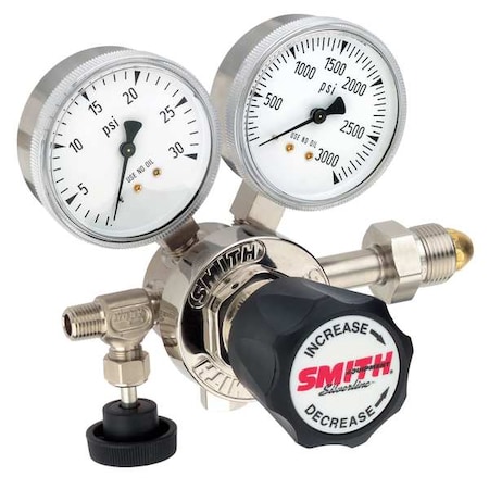 Smith Equipment High Purity Gas Regulator, Hydrogen, Methane, Single Stage, 0.825"-14 Inlet, 1/4 in Outlet, 100 psi 112-2006