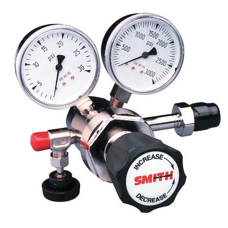 Smith Equipment High Purity Gas Regulator, Argon, Helium, Nitrogen, Two Stage, 0.965"-14 Inlet, 1/4 in Outlet 123-2009