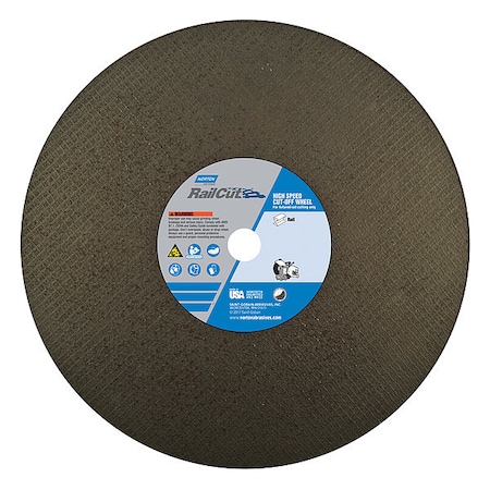 Norton Abrasives Abrasive Cut-Off Wheel, Type 1, 16 in Dia, 0.125 in Thick, 1 in Arbor Hole Size, Zirconia Alumina 66253464607