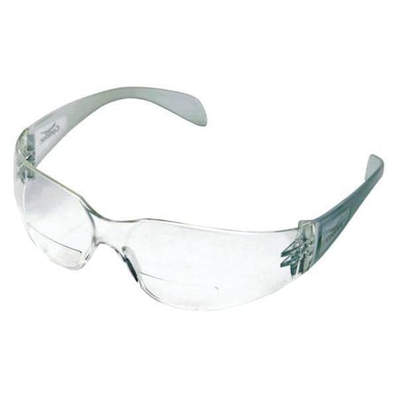 CONDOR Bifocal Reader Safety Glasses, Diopter Strength +2.00, Anti-Scratch, Frameless, Clear Lens 6PPC3