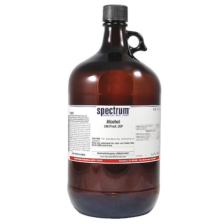 Spectrum Chemical Alcohol, 190 Prf, USP, 4L, Gls ET108-4LTGL