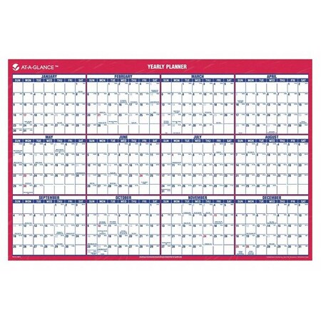 AT-A-GLANCE 24 x 36" Yearly Wall Calendar, Blue/Red AAGPM2628