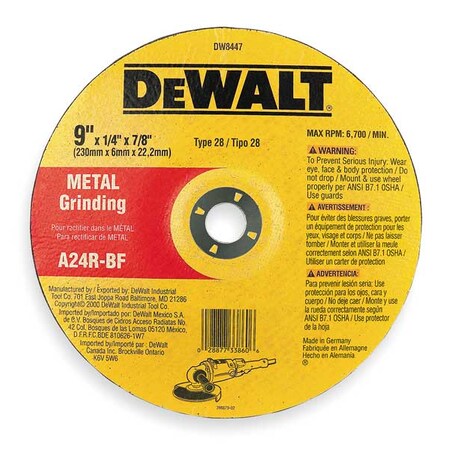 Dewalt 9" x 1/4" x 7/8" T28 metal grinding DW8447