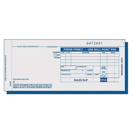 Tops Credit Card Slip, 7-7/8 x 3-1/4, PK100 TOP38538
