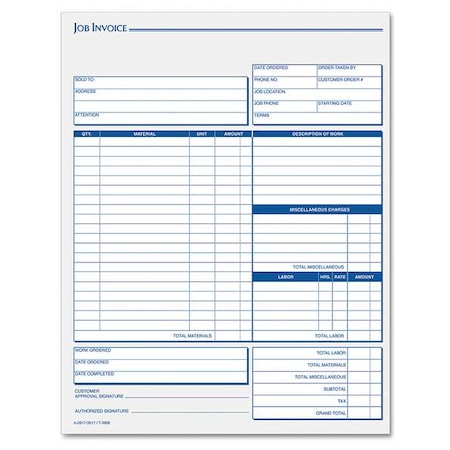 Tops Job Invoice Form, 8-1/2"x11-5/8", PK50 TOP3866