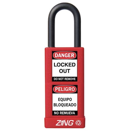 Zing Lockout Padlock, Keyed Different, Aluminum, Red, 1 1/2 in Shackle Height, 1 1/2 in Body Width 7070