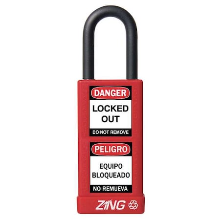 Zing Lockout Padlock, Keyed Alike, Aluminum, Red, 1 1/2 in Shackle Height, 1 1/2 in Body Width 7071