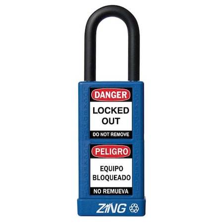 Zing Lockout Padlock, Keyed Different, Aluminum, Blue, 1 1/2 in Shackle Height, 1 1/2 in Body Width 7072