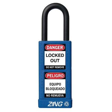 Zing Lockout Padlock, Keyed Alike, Aluminum, Blue, 1 1/2 in Shackle Height, 1 1/2 in Body Width 7073