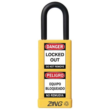 Zing Lockout Padlock, Keyed Alike, Aluminum, Yellow, 1 1/2 in Shackle Height, 1 1/2 in Body Width 7079