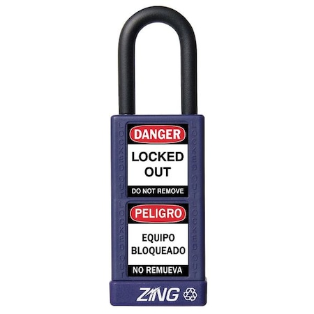Zing Lockout Padlock, Keyed Different, Aluminum, Purple, 1 1/2 in Shackle Height, 1 1/2 in Body Width 7080