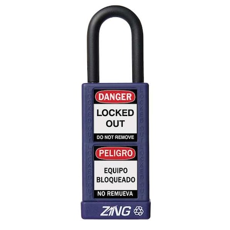 Zing Lockout Padlock, Keyed Alike, Aluminum, Purple, 1 1/2 in Shackle Height, 1 1/2 in Body Width 7081