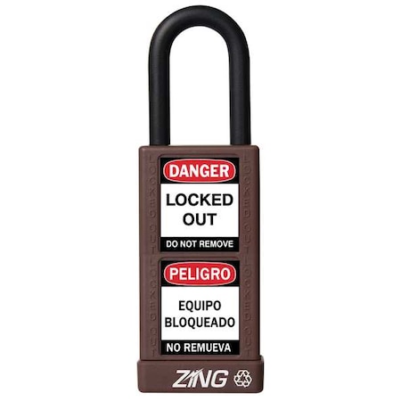 Zing Lockout Padlock, Keyed Different, Aluminum, Brown, 1 1/2 in Shackle Height, 1 1/2 in Body Width 7084