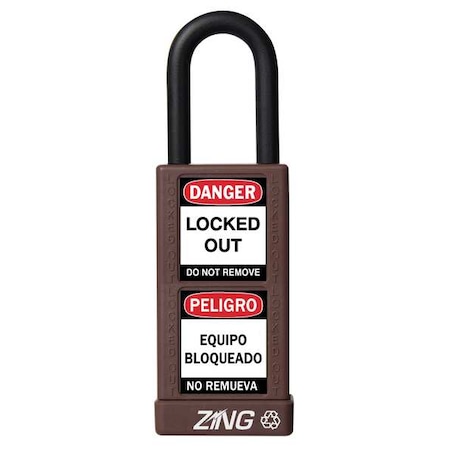 Zing Lockout Padlock, Keyed Alike, Aluminum, Brown, 1 1/2 in Shackle Height, 1 1/2 in Body Width 7085