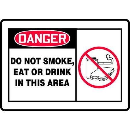 Accuform Danger, Do Not Smoke, Eat or Drink In This Area, 14" W x 10" H, Rectangle, Vinyl MSMK015VS