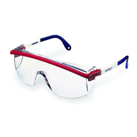 Uvex Astrospec w/Duoflex, Safety Glasses, Anti-Fog, Clear Lens, Blue/Red/White Frame, Full-Frame S1169C