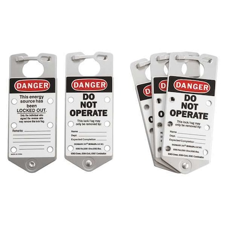 Brady Labeled Lockout Hasp, Silver, Aluminum, 6 Max. No. of Padlocks, 5/16 in Max. Shackle Dia. 65961