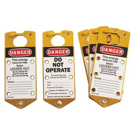 Brady Labeled Lockout Hasp, Gold, Aluminum, 6 Max. No. of Padlocks, 5/16 in Max. Shackle Dia. 65964