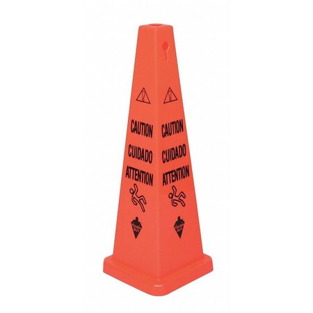 Zoro Select Traffic Cone, 36 in Height, 12 3/5 in Width, Plastic, Cone, English, French, Spanish 6VKP4