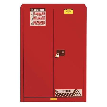 Justrite Hazardous Material Storage Cabinet, 60 gal, 5 Shelves, Steel, 43 in W x 65 in H x 18 in D, Red 894531