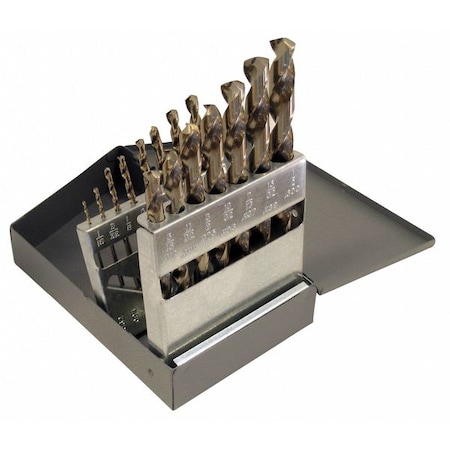 Chicago-Latrobe 15PC 135 Degree Heavy-Duty Cobalt Jobber Length Drill Set Chicago-Latrobe 550ASP Straw HSS-CO 8% 1/16-1/2 47795