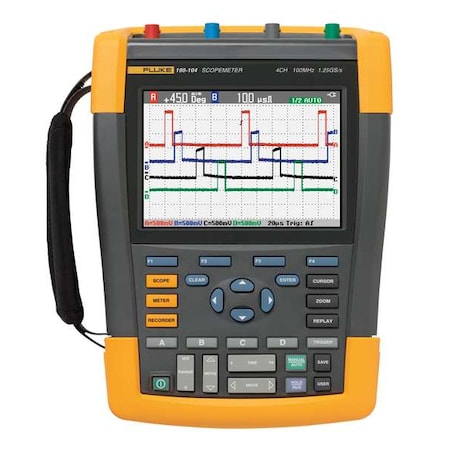 Fluke Handheld Oscilloscope, 100 MHz, 4 Channels, 153 mm Full-Color LCD with LED Backlight Fluke-190-104