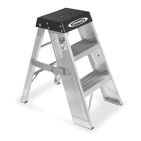 Werner Step Stand, 3 Steps, 375 lb Load Capacity, 36 in Overall Height, Aluminum, Silver/Black SSA03