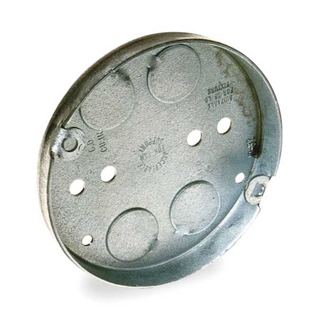 Raco Electrical Box, 6 cu in, Ceiling Box Type, 2 Gangs, Galvanized Zinc, Round Shape 295-1