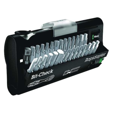 Wera 1/4" Drive 60 Geared Teeth Pear Head Style Socket Bit Set, 3-17/32" L, Chrome Finish 05346293001