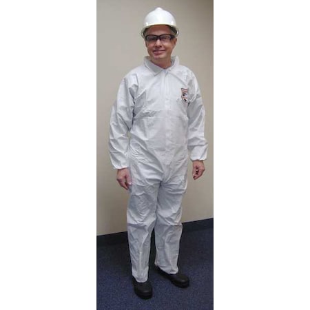 INTERNATIONAL ENVIROGUARD Collared Disposable Coveralls, 25 PK, White, Microporous Fabric, Zipper 8013-2XL