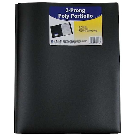 C-Line Products Poly Portfolio Folder, w/Prongs, Blk, PK25 33961
