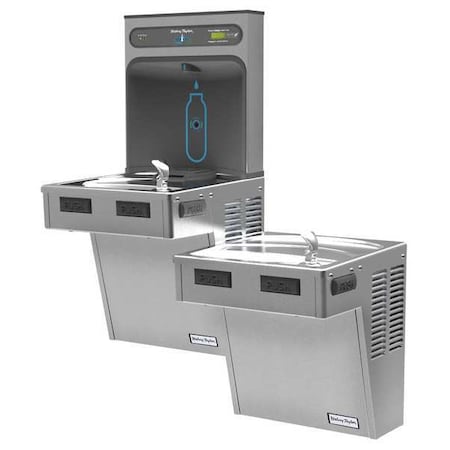 Halsey Taylor Drinking Fountain with Bottle Filler On-Wall Mount, 2 Levels, Silver, Indoor HTHB-HAC8BLSS-NF