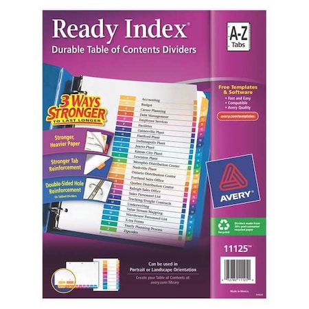 Avery Avery Ready Index Table of Contents Dividers 11125, 26-Tab Set, A-Z 7278211125
