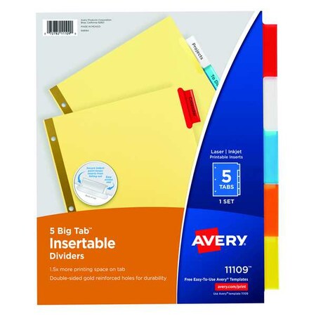 Avery Avery Big Tab Insertable Dividers 11109, Buff Paper, 5 Multicolor Tabs, 1 Set 7278211109