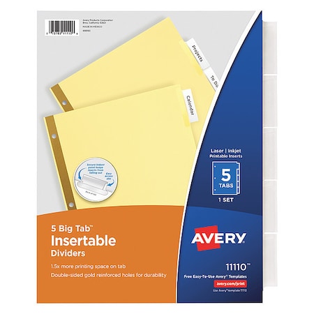 Avery Avery Big Tab Insertable Dividers 11110, Buff Paper, 5 Clear Tabs, 1 Set 7278211110